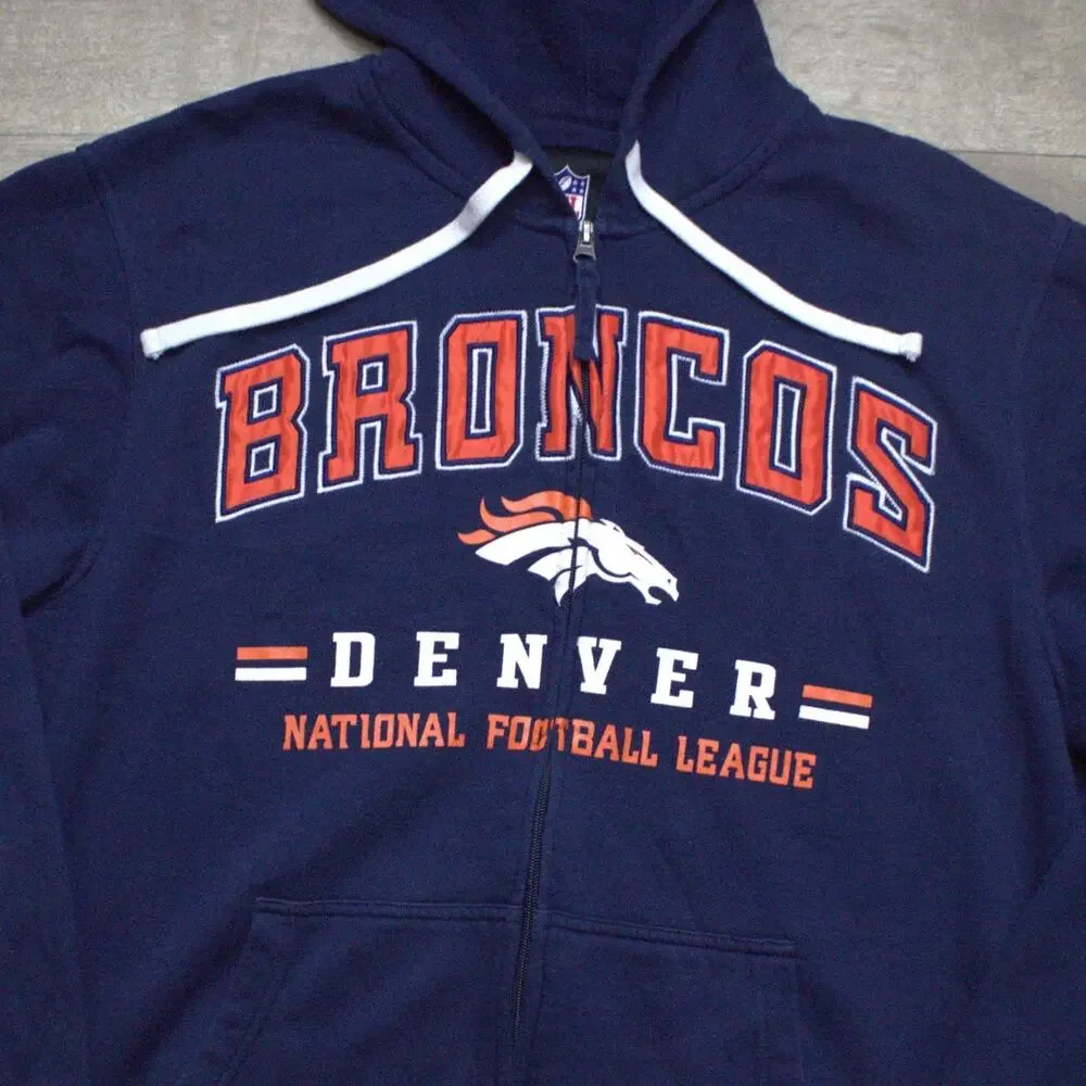 Denver Broncos Football Full Zip Mens NFL Hoodie Size L G-III Blue Stitched - Picture 1 of 5